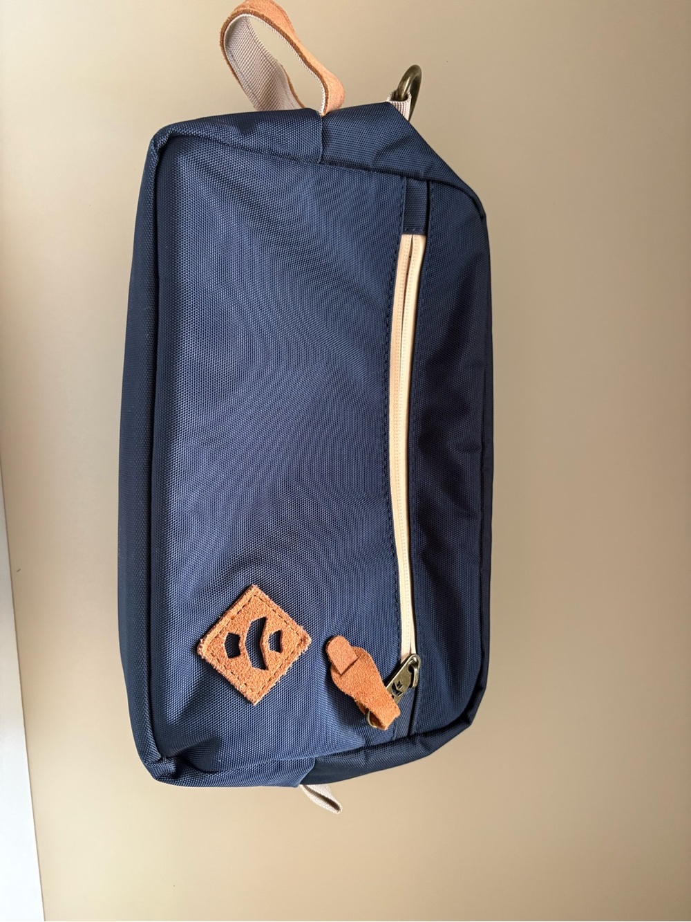 Navy Toiletry Bag with Tan Accents
